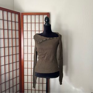 Olive Green Asymmetrical Turtleneck Sweater